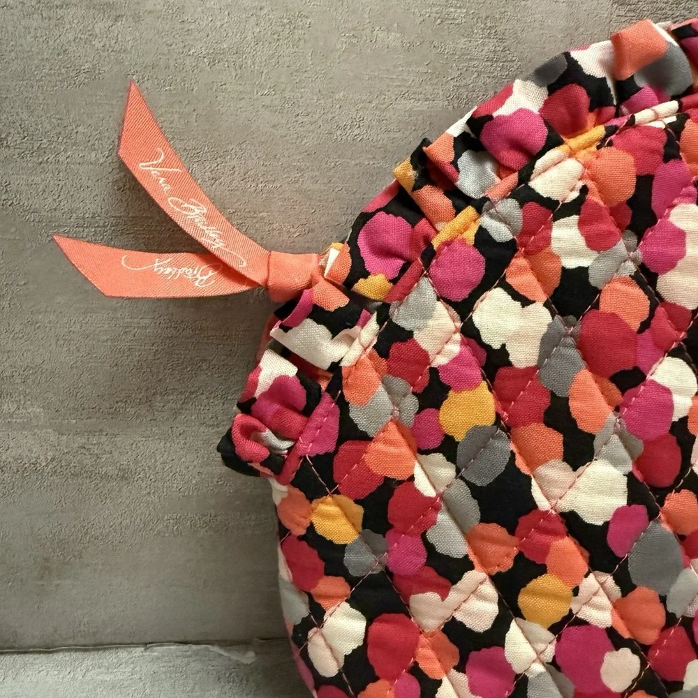 Vera Bradley Large Ruffle Cosmetic MakeUp‎ Bag Pink Orange White Polka-dots